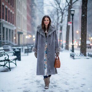 J.ING Gray Teddy Jacket with Fur Trim